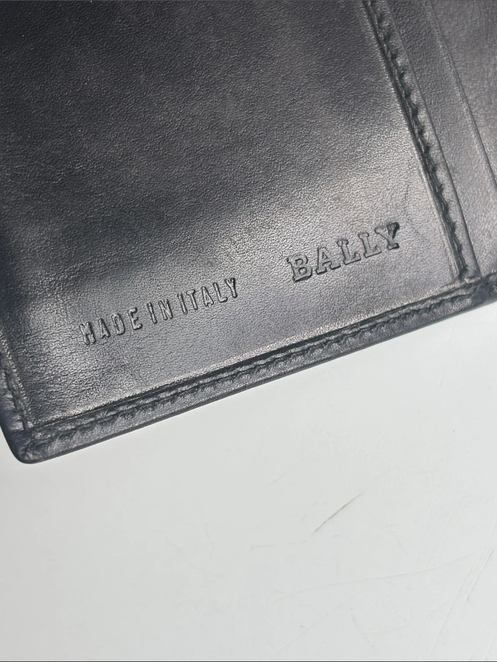 Vintage Bally Black Leather Card with Gold Name Plaque